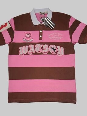 🩷💠👕💠🩷 Watson Pink & Brown Polo Shirt with Rhinestones